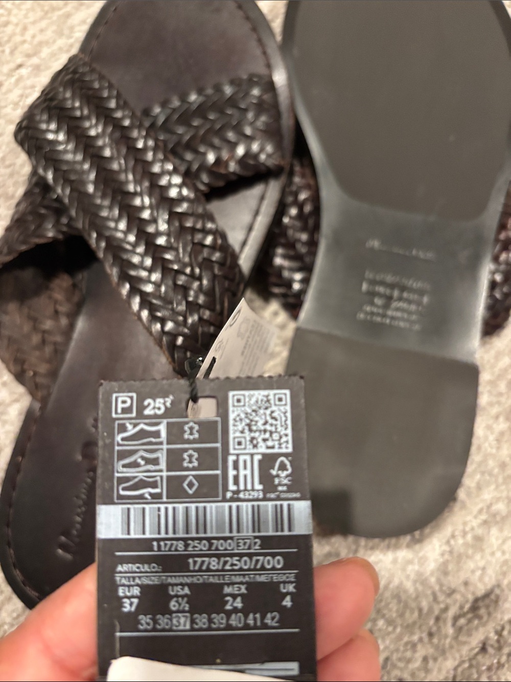 Massimo Dutti Braided Slide Sandals in Dark Brown -  Women's  Shoes size 6.5 - Picture 4 of 5